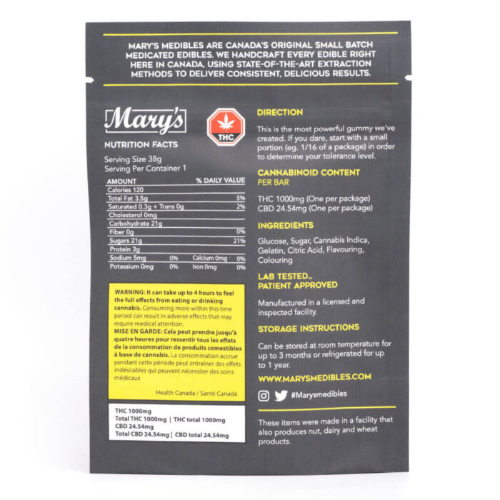 1000mg THC Indica Gummy Bar (Mary’s Edibles) UK