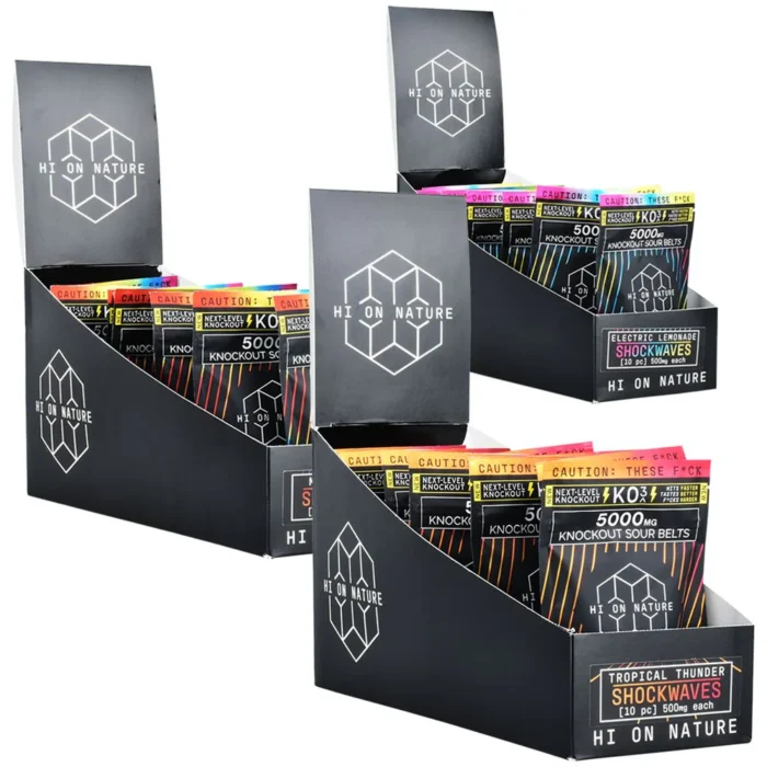 Buy HI On Nature - Shockwaves - KO3 Blend Sour Belts - 5000mg - 10pc - 10pk Display UK