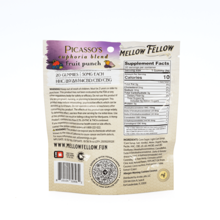Mellow Fellow Picasso’s Euphoria Blend M-Fusion Gummies – Fruit Punch (1000 mg Total Cannabinoids) back