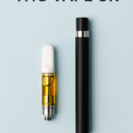 Premium THC Vape UK – Disposable Pen and Cartridge on Minimal Blue Background